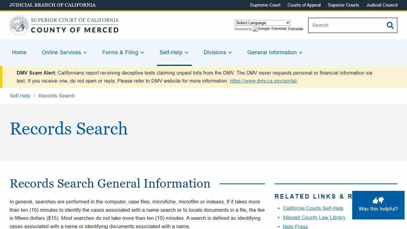 Records Search Superior Court of California County of Merced